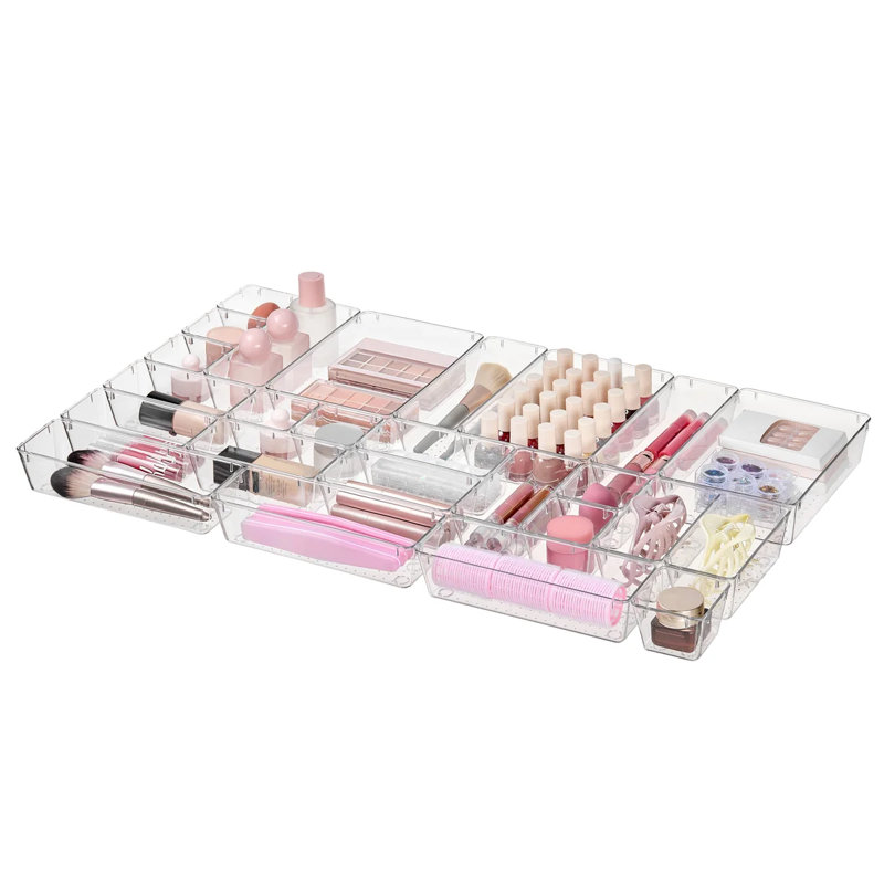 25 Pcs Clear Plastic Drawer Organizers Set