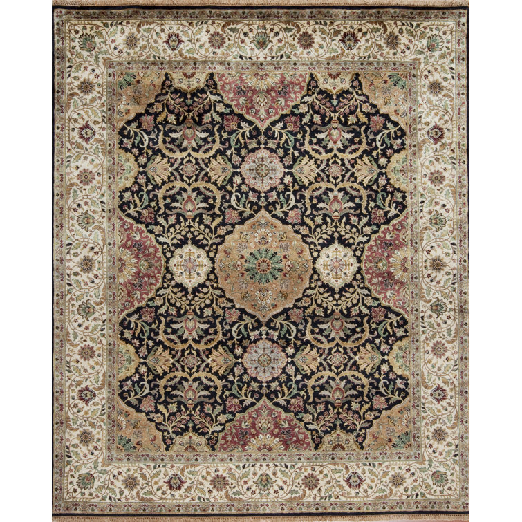 Tapis noir / crème en laine noué à la main Silver Screen
