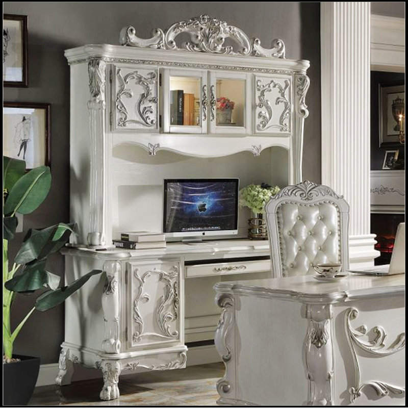 Dresden  Computer Desk & Hutch in Bone White Finish Adjustable Shelf 72"L X 24"W X 88"H