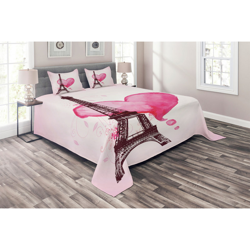 Eiffel Tower Eclectic Polyester Coverlet, King Bedspread + 2 Shams