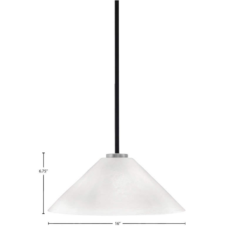 Luminaire suspendu à 1 lumière Amarmula, finition noir mat et graphite, verre marbré blanc 16 po, Blanc