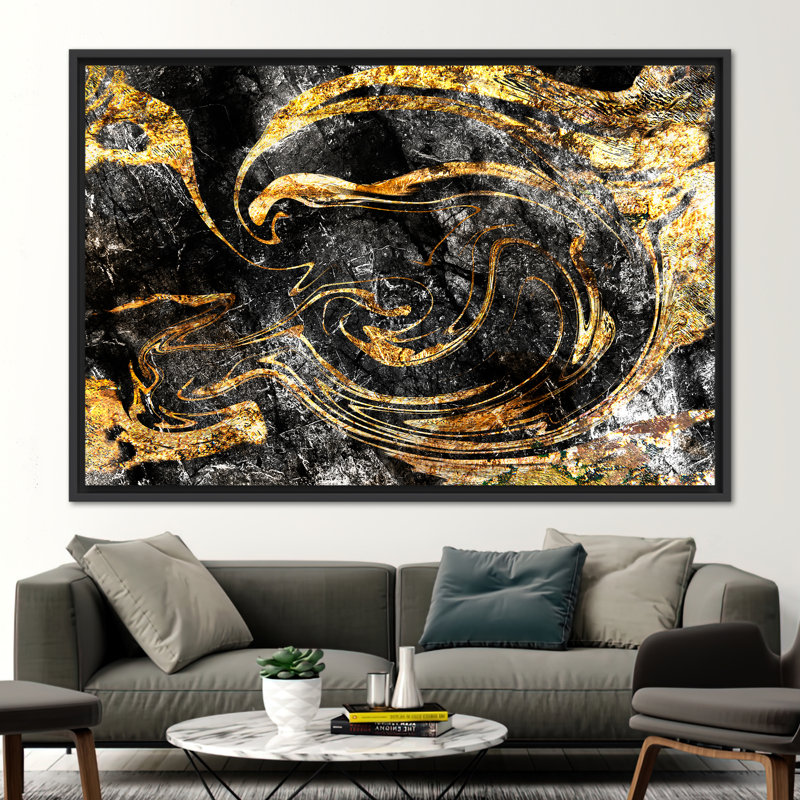 Reproduction d'art moderne sur toile - Marbre doré et noir, H 10 po x l 14 po, Noir