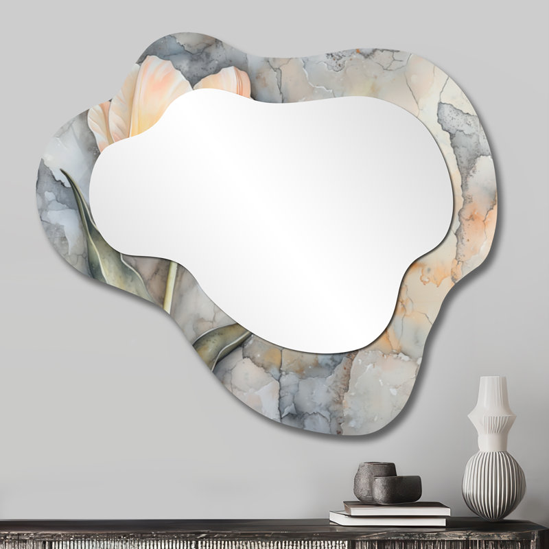 Cottage Irregular Accent Mirror – Glowing Aura of Tulip, Metal Print, 25" x 28"