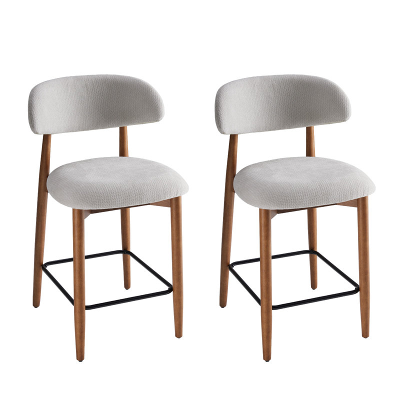 Upholstered Solid Wood Barstool Chair, Light Grey