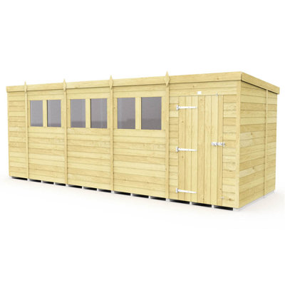 18ft x 6ft Pent Shed - Single Door with Windows