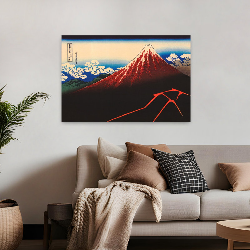Lightning Below The Summit Classic Abstract Contemporary Mountain Winter Wall Art Print by Katsushika Hokusai - Wrapped Canvas Print
