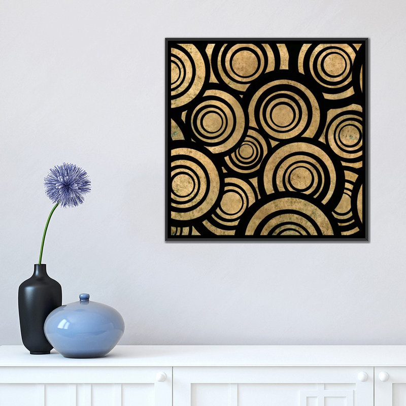 Albree Modern, motif de cercles superposés, impression sur toile, H 18 po x l 18 po x P 1,5 po, Toile avec cadre noir