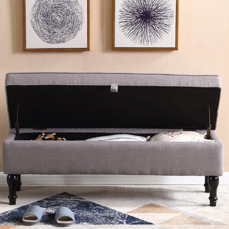 Gray Upholstered Bench, 17.72" H x 39.37" W x 15.75" D