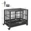 Caisse pour chien robuste en métal, cage à deux portes avec roues verrouillables et plateau amovible, gris