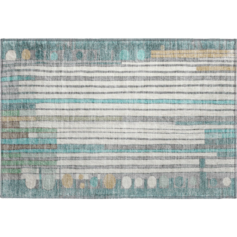 Premium Machine Washable Mayfield AMF2189 geometric Rug, 1'8" x 2'6", Teal