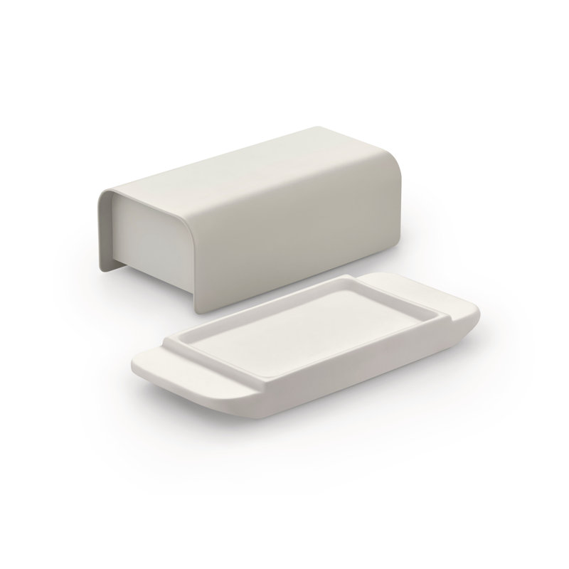 Warm Gray Stainless Steel and Porcelain Butter Dish