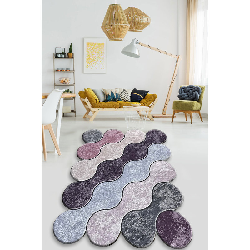 Luxurious Area Rug (3.3 x 6.6 ft), Purple, Lilac & Anthracite | 100% Polyester, 0.4 in Pile Height | Antibacterial, Non-Slip Underside, Machine Washable | Perfect for Living Room, Bedroom & Playroom Décor