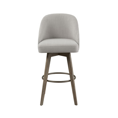 Solid Wood Legged Bar Stool With Swivel - 30" Seat, Medium High Back, Fill, Metal Ring Footrest, Assembly Required Upholstered Legs, Seat Height, Grey ,