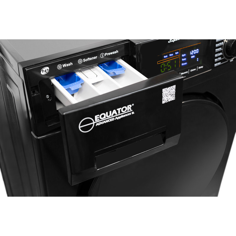 Equator Compact Washer 1.6cf/15lbs Sani Allergen Pet Cycle 15 Programs 110v, Black