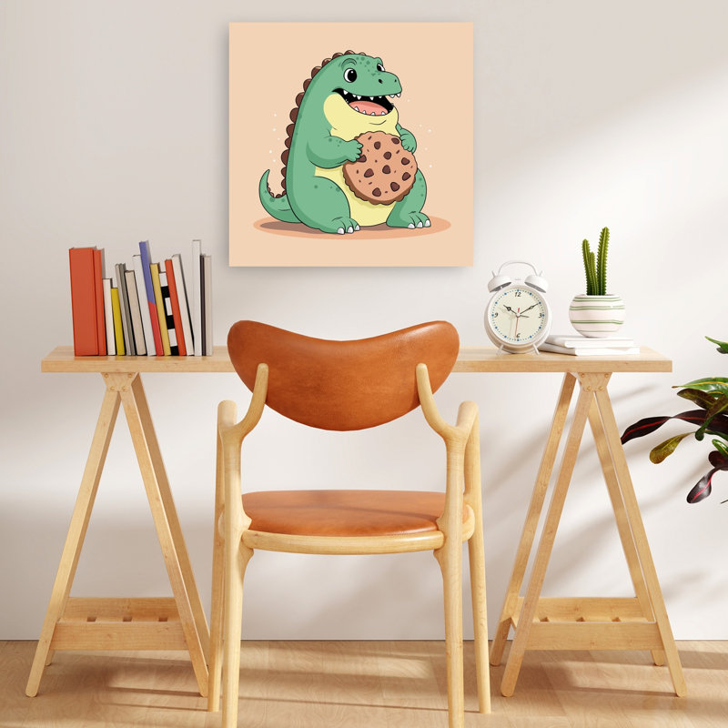 Hungry Dinosaur Cookie Contemporary Wall Art Print by Kintsugi99 - Wrapped Canvas Print, 45.72cm H x 45.72cm W