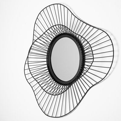 Miroir décoratif élégant, 25,6 x 1,6 x 22,4 pouces | Fabrication 100% métal, finition noire élégante | Parfait pour le salon, l'entrée et la chambre à coucher, ajoute de la profondeur et du style à tout espace