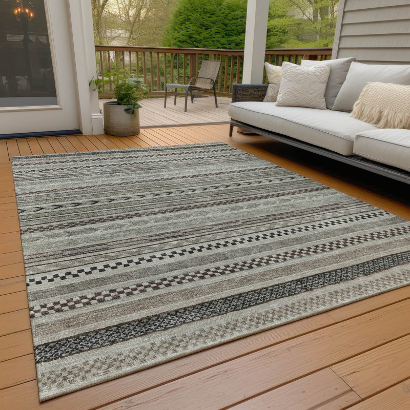 Tapis taupe Claudian ACN1625 intérieur / extérieur lavable à la machine, Rectangle 9 pi x 12 pi