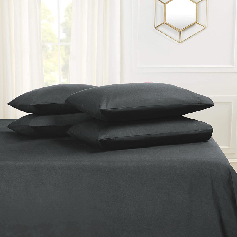 Microfiber Flatweave Sheet Set, Cal.King Sheet Set + 1 Fitted Sheet + 4 Pillowcase, Dark Gray