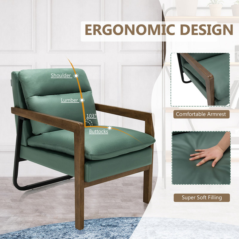 Dentrell Faux Leather Armchair, Green Faux Leather