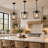 1-Light Black Lantern Pendant With Glass Shade