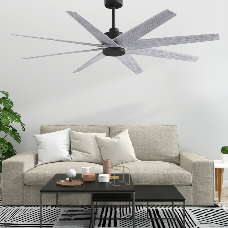 Ariella - Eight Blade Ceiling Fan - Brushed Brass Finish - Matte Black Blades, Barn Wood Tone, Matte Black