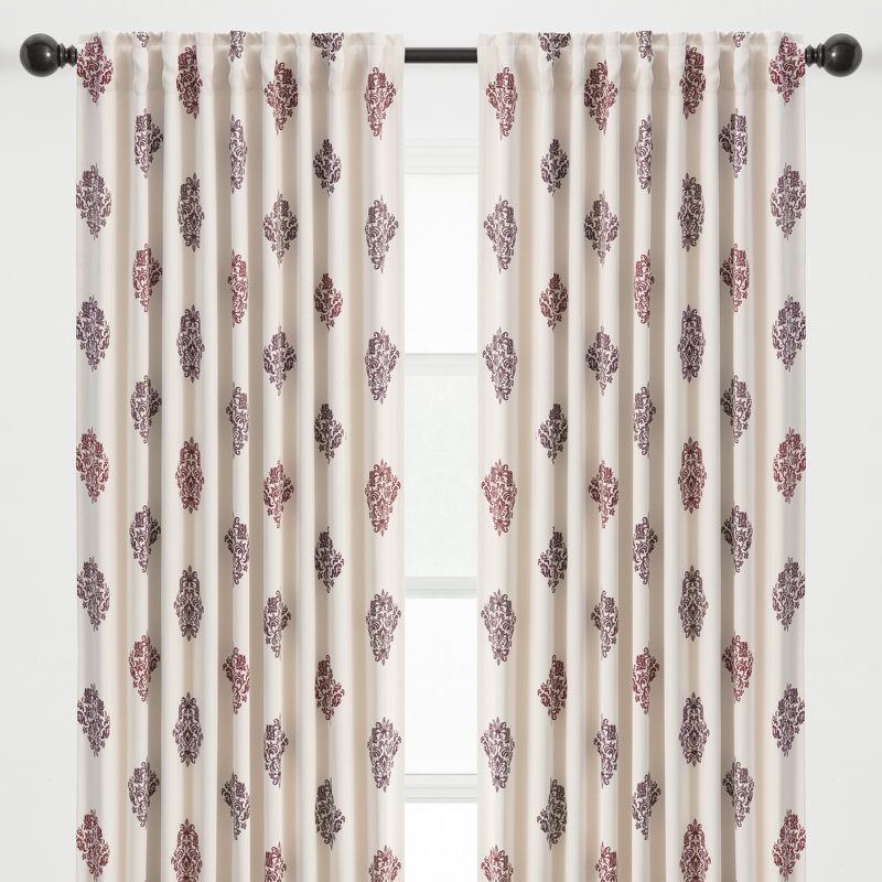 Berlina 3-in-1 Damask Blackout Rod Pocket/Tab Top Curtain Panels, Ruby, 52" W x 96" L