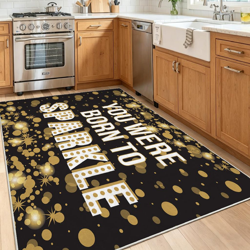 Tapis doré lavable à la machine, «You are Born To Sparkle», Rectangle 39 po x 63 po