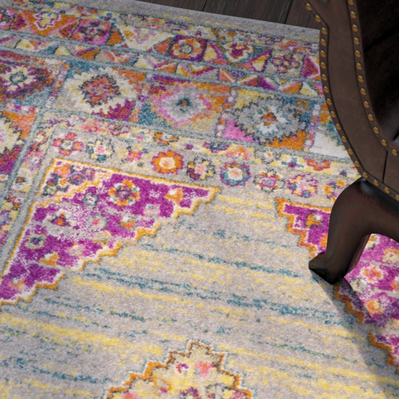 Tapis oriental Felty, Carré 6 pi 7 po, Bleu clair / orange