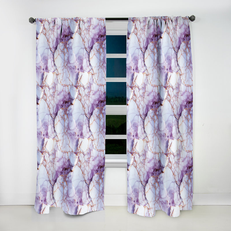 Crystal Vein Gold And Purple Marble Pattern - Abstract Marble Velvet Curtain - 1 Panel, 52" W x 90" L
