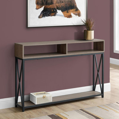 Table d'appoint, console, vestibule, étroit, canapé, salon, chambre à coucher, stratifié brun, métal noir, contemporain, moderne