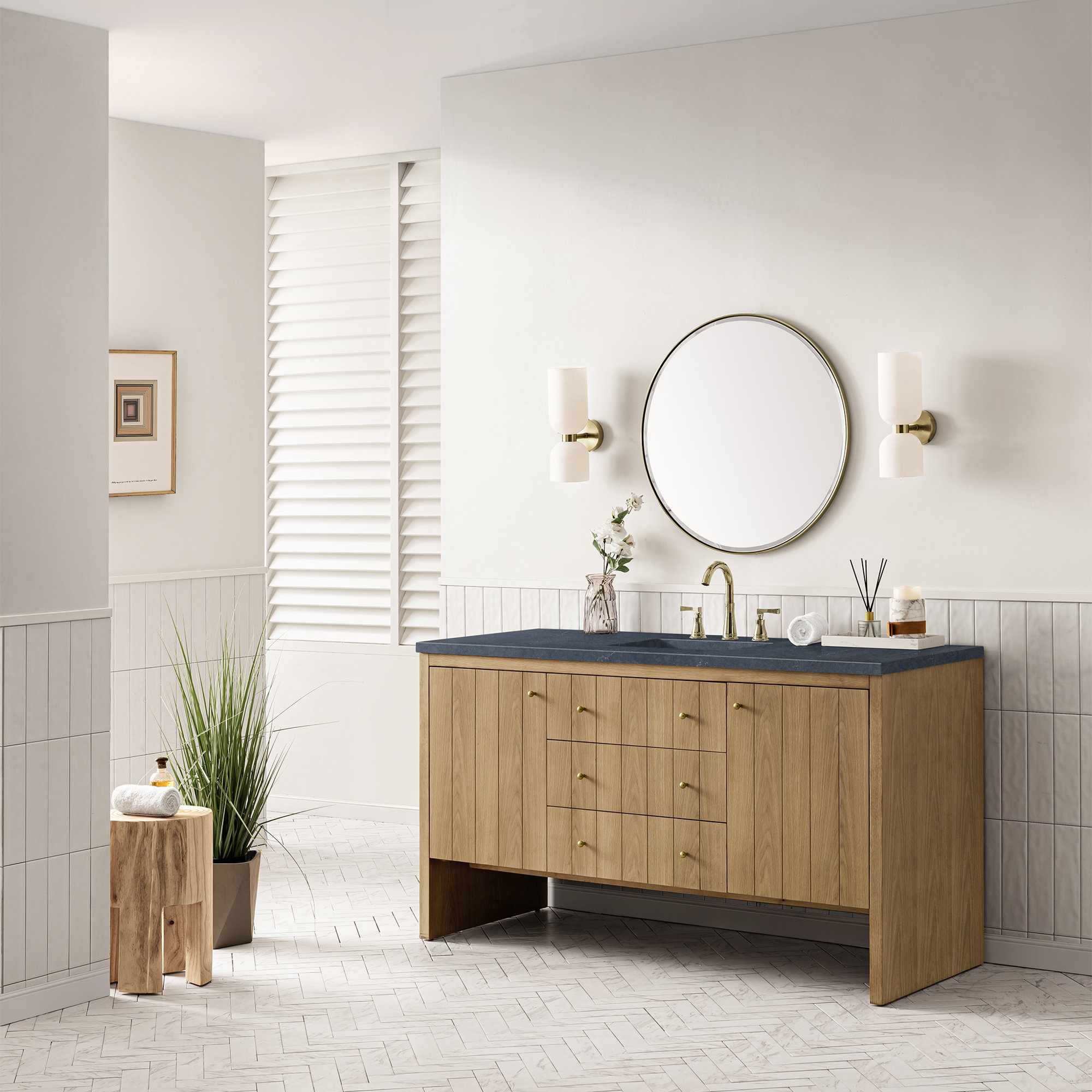 Hudson 60'' Single Bathroom Vanity, 8" Widespread, Light Natural Oak, Charcoal Soapstone