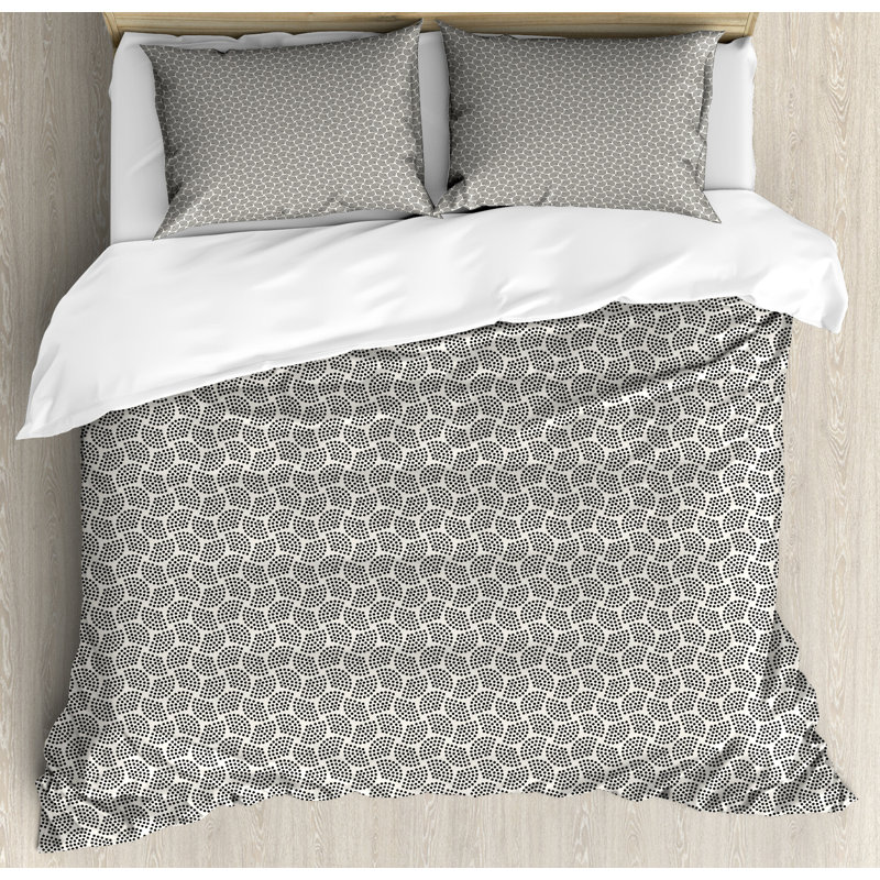 California King Eggshell and Charcoal Grey Geometric Duvet Cover Set
