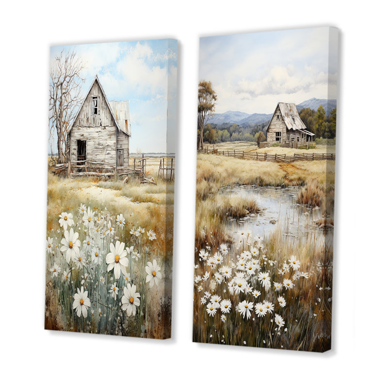 Farmhouse Quiet Retreat II - Ensemble d'art mural de ferme de 2 pièces, H 40 po x l 40 po, Toile tendue