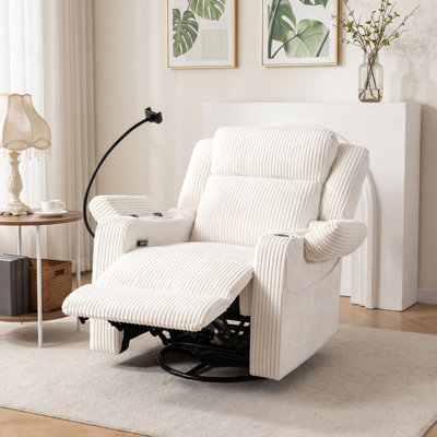 36.9"W Corduroy Upholstered Power Lift Reclining Heated Massage Chair with USB, Phone Holder and Cup Holder