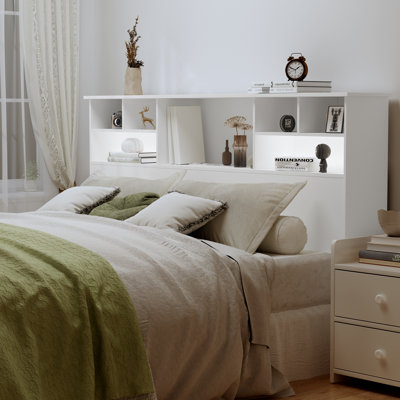 Bookcase Headboard With Charging Station & 2 Led Lights