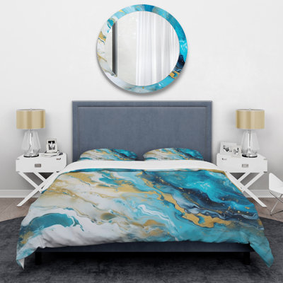 Turquoise Gold Infused Marble III - Fractals Duvet Cover Set
