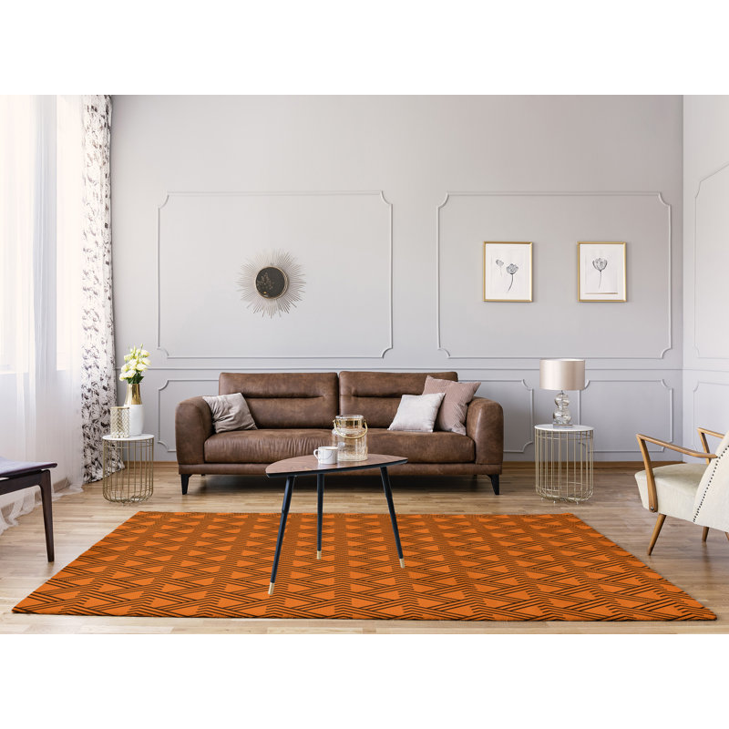 Tapis orange/noir fait main, Rectangle 9 pi x 12 pi