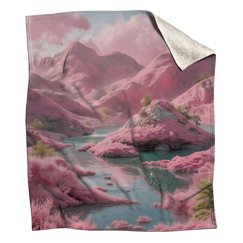 Pink Mountain Landscape Blankets, 60in W x 80in H