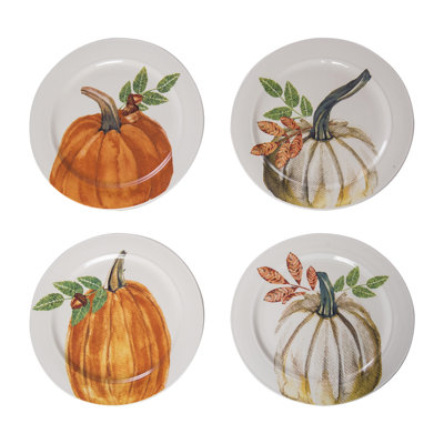 Stoneware Pumpkin Appetizer Plates Set of 4, Orange, Sttoneware, Table, Kitchen, Fall Harvest, Tabletop