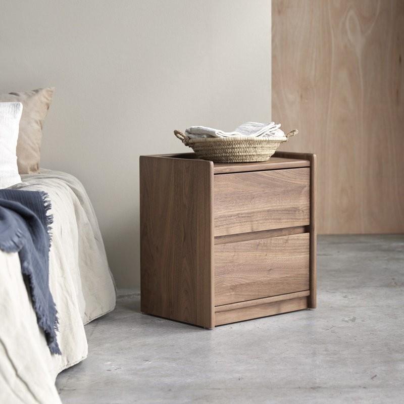 Arto 45cm W Solid Wood Bedside Table, Walnut