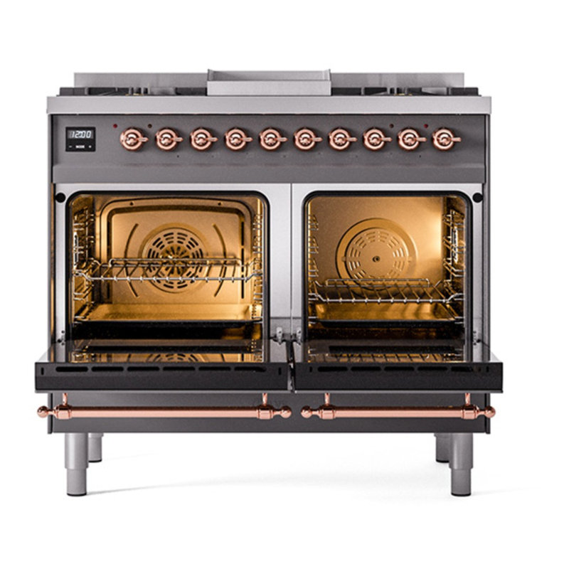 Cuisinière à double combustible de 40 po avec 6 brûleurs scellés et plaque chauffante ILVE Nostalgie II Series (porte pleine)