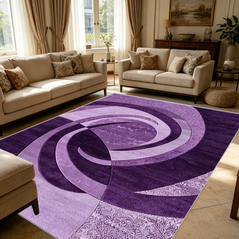 Purple Abstract Swirl area rugs for Living Room, Soft and Comfortable, Suitable for all seasons, easy to maintain, machine washable Indoor floor mat, Under Table Farmhouse suitable for Bedroom, Dining Room, Study, Patio, Balcony, Home Decor