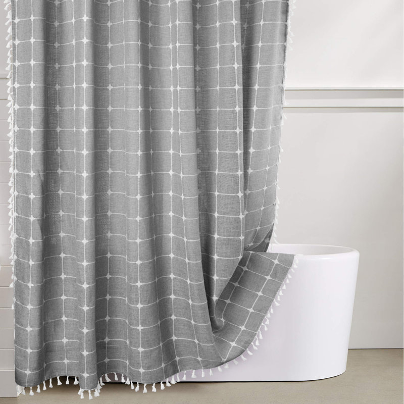 Rideau de douche géométrique à motif géométrique en lin avec crochets Boho, Gris