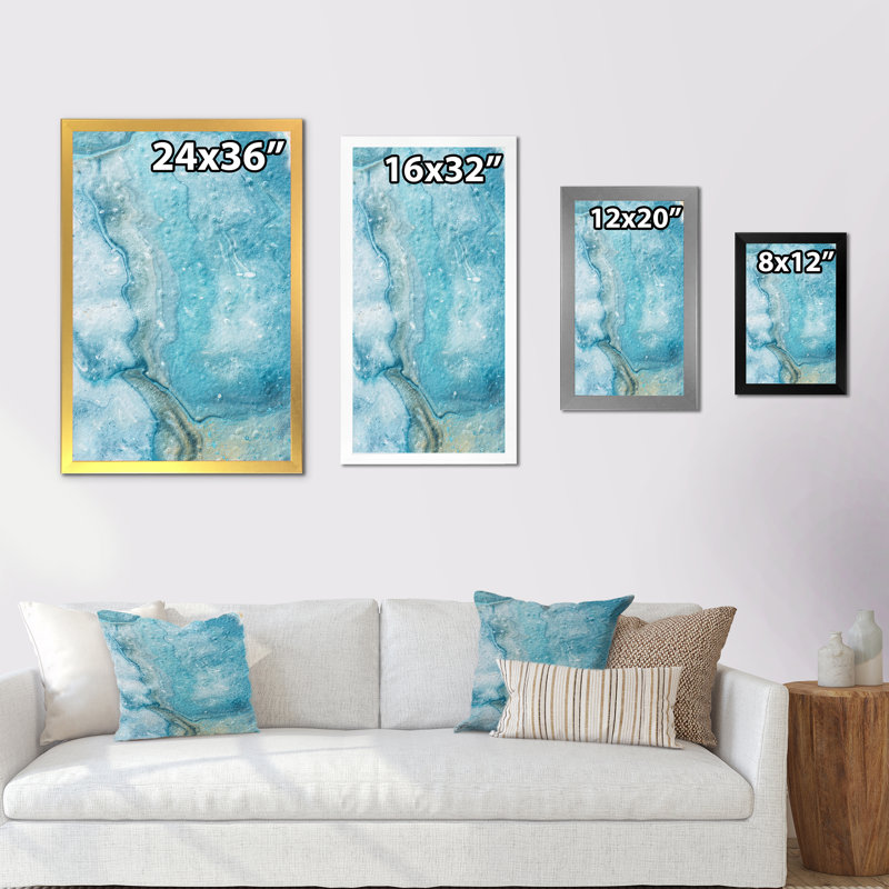 Nuage bleu clair de peinture abstraite - œuvre d'art moderne et contemporaine sur toile, Impression noire sur toile encadrée
