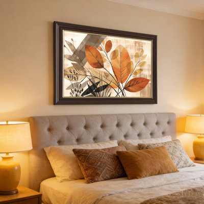Art mural antique sur toile encadré doré pour le salon, la chambre à coucher, le bureau ou le vestibule - Décoration murale décorative avec feuilles d'automne