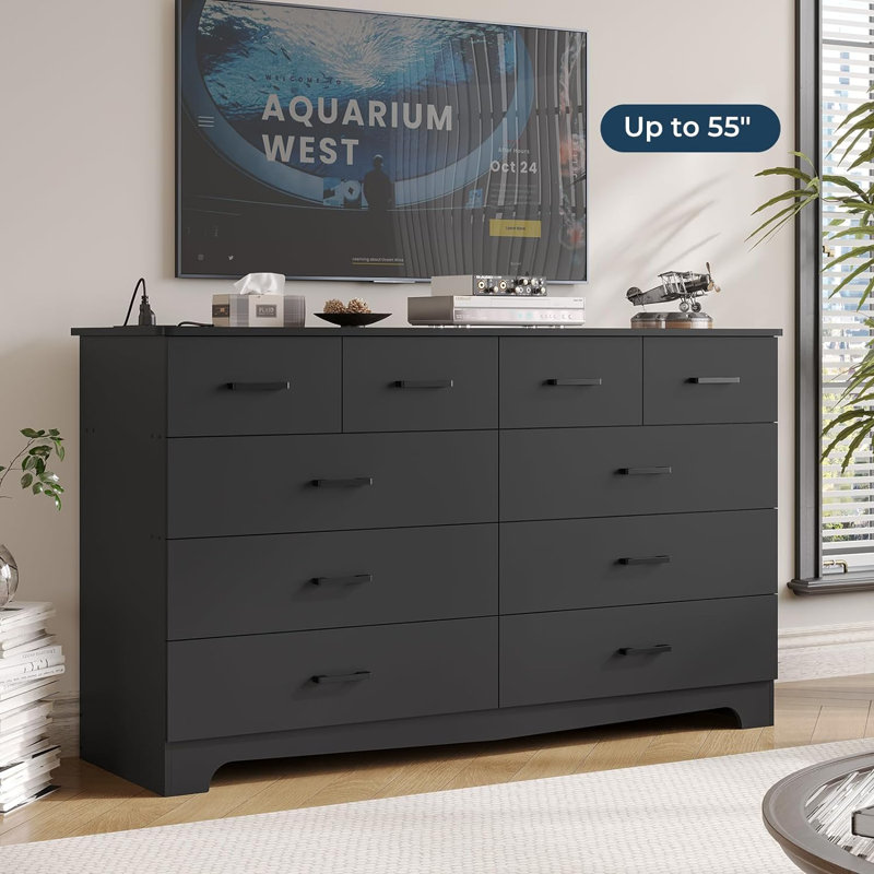 Rhineview 55.12'' W 10 - Drawer Dresser, Black