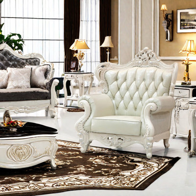 Fauteuil à double face sculpté de style européen avec fauteuil capitonné de 45,28 po de largeur