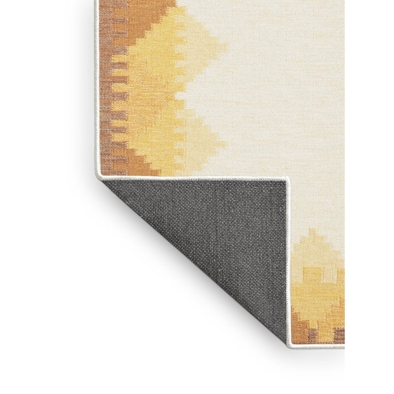 Tapis contemporain beige / jaune, Rectangle 5 pi x 7 pi