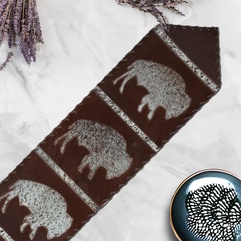 Bison Cowhide Table Runner, Brown/Gray, 120" L x 12" D