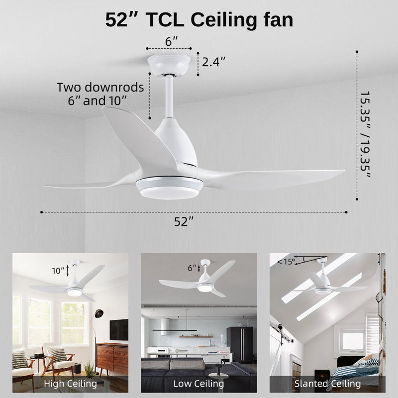 52'' Ceiling Fan with LED Lights, White